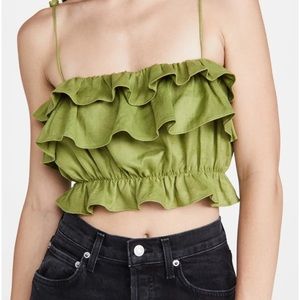 NWT Reformation Ruskin Top - Avocado Green Ruffle Crop Tank with Ties XS